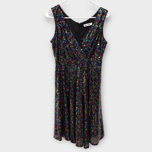 GRACE KARIN Sequin Multi Color Rainbow Faux Wrap Party Cocktail Mini Dress Sz M